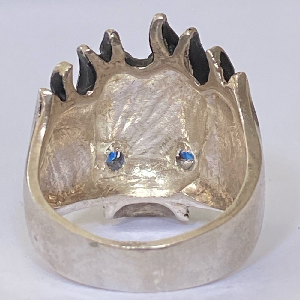 925 sterling silver flame skull ring with blue cz - Picture 5 of 6